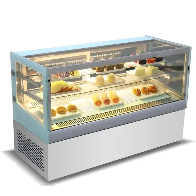 Bolo Showcase Frigorífico Padaria Pastelaria Bolo Stand up Display Frigorífico Transparente Curvo Vidro Display Cooler Store