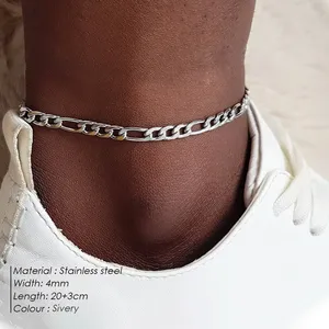 Chaînes de cheville EManco en acier inoxydable couleur argent, style Figaro, pour hommes et femmes, bijoux de pied Hip Hop Rapper, chaîne de jambe, chaîne de cheville - Product Image 2