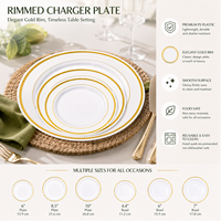 Assiettes de présentation jetables en plastique à bord doré, de luxe, écologiques, pour la décoration de tables de fête, de mariage et d'événements, vente en gros