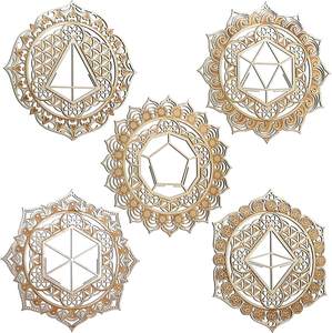 5 éléments Éther <span class=keywords><strong>Air</strong></span> <span class=keywords><strong>Feu</strong></span> <span class=keywords><strong>Eau</strong></span> <span class=keywords><strong>Terre</strong></span> Mandala Solides platoniques en bois faits à la main Art mural suspendu Décoration spirituelle de méditation - Product Image 1