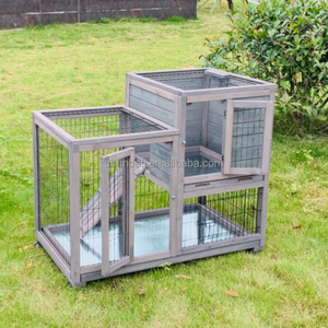 SDR044 Factory Fashionable Solid Pine Wood Rabbit Hutch Iron Frame Horizontal <b>Sliding</b> Closure Folding Design Eco-Friendly Print - Product Image 1
