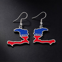 Boucles d'oreilles pendantes drapeau et carte d'Haïti, plaqué or 18 carats, style classique, en acier inoxydable, bijoux émaillés tendance