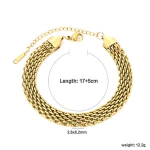Pulsera de Cadena de Malla Plana Geométrica de Moda, Chapada en Oro de 18K PVD, de Acero Inoxidable, Personalizada, para Mujer - Product Image 2