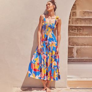 <strong>Womens</strong> Polka Dot Printed Long Dresses Ruffle <strong>Tartan</strong> Sundress Hawaiian Sleeveless Square Neck Gown Boho Clothing Plaid Dress - Product Image 2