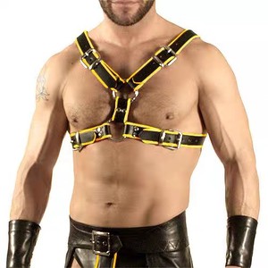 Blue And <b>Black</b> Leather Chest <b>Harness</b> With Studs Men's Sexy Underwear For Flirt - Product Image 2