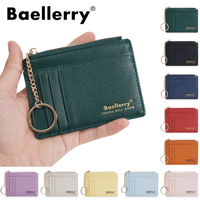 Dompet Pendek Wanita Custom Pabrik Baellerry dengan Gantungan Kunci, Ritsleting, Minimalis, Multi Slot, Dompet Kulit PU untuk Wanita