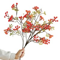 Bunga Buatan Busa PE Berkualitas Tinggi untuk Meja Ruang Tamu, Hiasan Buah Holly Merah, Bunga Dekoratif Buah-buahan Kaya Warna, Pewarnaan Tahunan