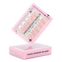 30 faux ongles en acrylique à presser, bleu français, minimalistes, aspect haut de gamme, courts, forme amande, couvrance totale, personnalisables