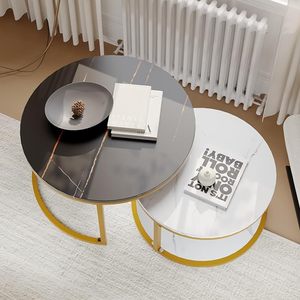 Tavolo moderno cerchio per soggiorno accento scrivania laterale con ripiano aperto in legno marmo tavolini rotondi - Product Image 4