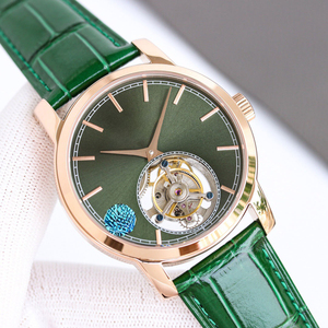 Reloj de Moda Popular Más Vendido, Correa de Cuero Genuino Verde, Reloj de Acero Inoxidable para Hombre, Uso Casual, Reloj Mecánico - Product Image 3