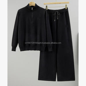 Unisex Fashion Casual Sports Printed Knit Set All Seasons Temperament Half-Zip Top Wide Leg Pants Two Piece Anti-UV Breathable - Product Image 4