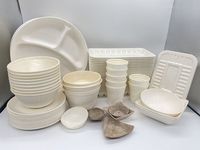 Plato Desechable de Bagazo Blanco Premium de 9 Pulgadas, Resistente, Compostable, Reutilizable, Biodegradable, para Camping, Apto para Microondas, Ecológico