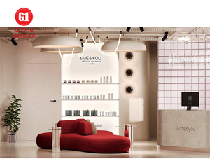 Cream Style Nail <b>Bar</b> Display Furniture Set | Modern Popular Hair Salon Station & Custom Nail Salon Interior Design - Product Image 1