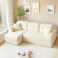 Modernes L-förmiges Sofa-Set ohne Gestell, tiefe Sitzfläche, Cord, modular, Massagefunktion, gepolstert, Wolkenweiß, komprimiert