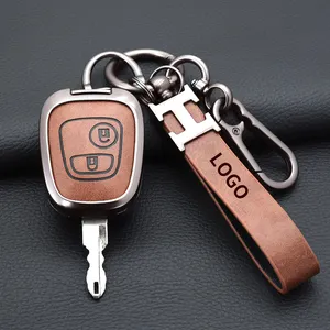 Logo personnalisé en alliage de zinc en cuir porte-clés de voiture fob pour peugeot <span class=keywords><strong>206</strong></span> 207 307 Citroen C2 C-Elysee Picasso - Product Image 1