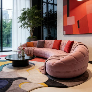 <span class=keywords><strong>Canapé</strong></span> sectionnel incurvé de luxe moderne, revêtement en velours rose, <span class=keywords><strong>canapé</strong></span> arqué avec dossier capitonné pour salon - Product Image 4