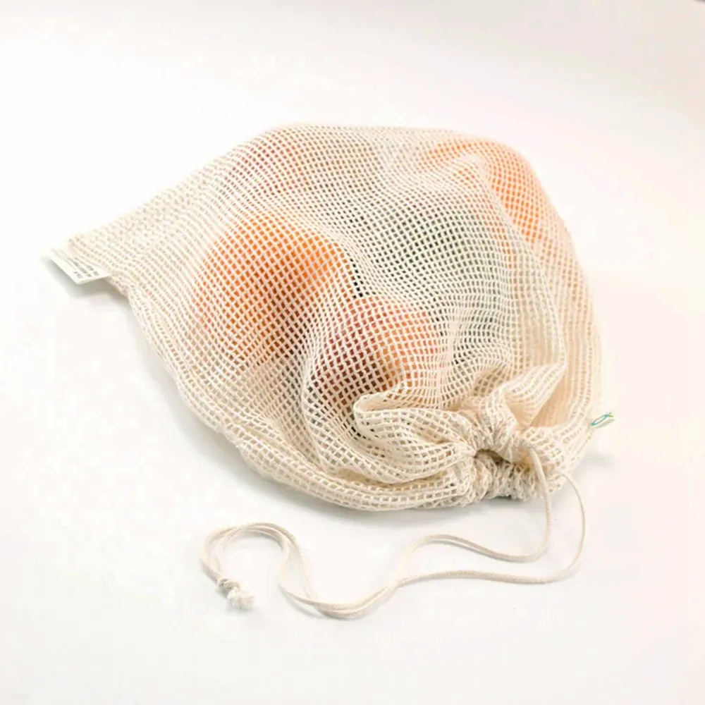 Reusable Fruit Drawstring bag Veggie Mesh Bag Cotton Net Produce Bag