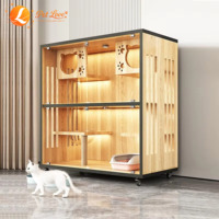 Villa de luxe spacieuse pour chat en bois, verre et fer avec roues verrouillables et structure d'escalade multi-niveaux – Maison et cage pour chat prêtes pour l'hiver
