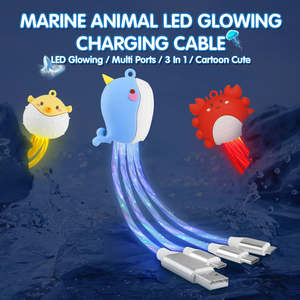Cute Dolphin LED Flowing Light up 3 in 1 Charging Cable Phone Accessories Cellphone Multi Luminous USB Charger Cable - Product Image 3