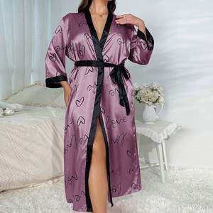 SFY-YH5017 Al por mayor, Pijama de talla grande para mujer, Ropa de dormir, Bata larga estampada de seda de leche, Lencería sexy para mujer - Product Image 5
