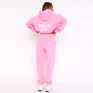 Set Casual di Lusso Personalizzato <span class=keywords><strong>Rosa</strong></span> a 2 Pezzi, Felpe <span class=keywords><strong>con</strong></span> <span class=keywords><strong>Cappuccio</strong></span> in Cotone e Pantaloni <span class=keywords><strong>con</strong></span> Stampa a Rilievo per <span class=keywords><strong>Donna</strong></span> - Product Image 3