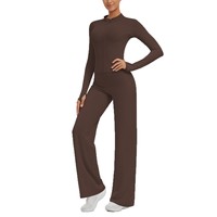 Ensemble de yoga transfrontalier en Spandex/Polyester brossé, anti-transpiration, avec veste zippée longue, anti-plis, à col bas et effet ventre plat