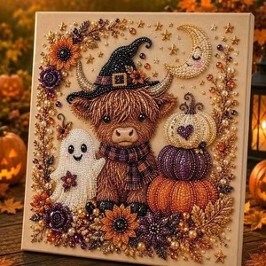 Kit DIY d'art en perles fantôme d'Halloween, Art sur <span class=keywords><strong>toile</strong></span> fantôme effrayant et citrouille, Ensemble de loisirs créatifs en mosaïque de perles pour peinture diamant 3D mignonne, pour la décoration intérieure - Product Image 3