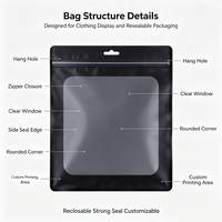 Sac à fermeture éclair givré personnalisé à faible MOQ avec logo, pochette en plastique refermable avec trou de suspension pour l'emballage de vêtements, t-shirts et articles vestimentaires
