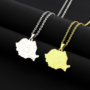 Colliers pendentifs avec <span class=keywords><strong>carte</strong></span> de la <span class=keywords><strong>Roumanie</strong></span> et noms des villes, couleur argentée/couleur dorée, bijoux roumains ethniques - Product Image 1