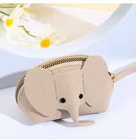 Porte-monnaie en cuir de vachette PU fait main avec fermeture éclair, motif éléphant mignon, dessin animé, mini, avec sangle détachable, portable