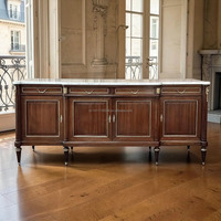 Buffet d'appoint classique en bois et marbre, style antique français, meuble de luxe pour salle à manger ou entrée