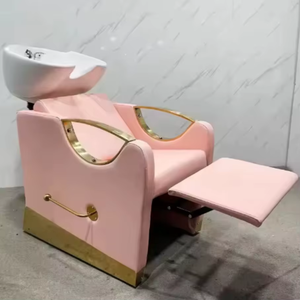 Fauteuil de lavage moderne pour salon, siège en cuir, bac en céramique, repose-pieds réglable, unité de lavage imperméable, système de circulation d'eau noir - Product Image 2