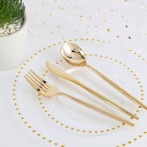 13 Inch White Plastic Dinnerware with Gold Rim Heavy Duty Clear Beaded Charger <b>Plates</b> Bulk Underplates for Wedding Decor - Product Image 6