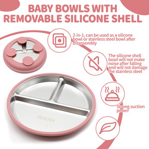 Ensemble de vaisselle sept pièces en acier inoxydable pour bébé, style rétro, minimaliste, luxe léger, avec ventouse amovible, pour repas - Product Image 2