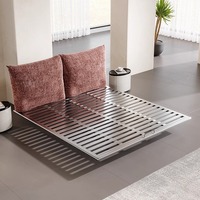 Lit plateforme en tissu haut de gamme de style italien minimaliste Mollale, à pétales flottants, doux, 1,8 mètre, cadre en acier, lit double, chambre principale