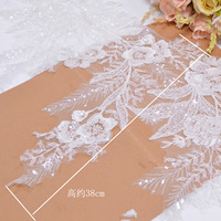 Dentelle de mariée de luxe appliquée, paillettes de fleurs, bordure de perles, broderie de mariage brillante, garniture en dentelle de fleurs, vente en gros