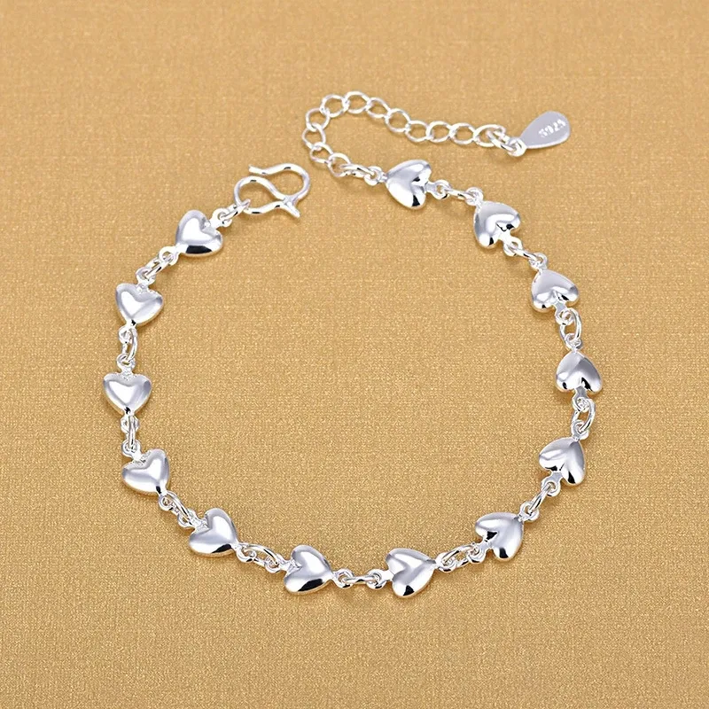 Bijoux Wholesale 925 Silver Heart Bracelets 925 Fashion Charm Bracelets Fine Fashion Bracelet Jewelry For Woman Gift