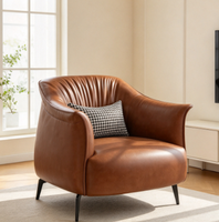 Fauteuil individuel de luxe en cuir huilé style vintage, siège à dossier pour salon, mobilier de salon