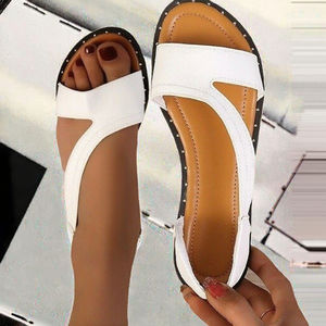 Damen Roman Styles Sandalias planas blancas para mujer Zapatillas de playa acolchadas con punta abierta con plataforma resistente Tendencia de moda - Product Image 3