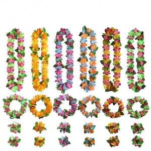 I-0079 Juego de 4 Piezas de Flores Hawaianas, Collar, Diadema, Guirnalda, Decoraciones de Boda, Playa, Tropical, Hawaiano, Luau, Leis, Artículos para Fiestas - Product Image 5