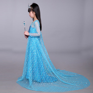 Vestito da Principessa <span class=keywords><strong>Frozen</strong></span> per Bambine, Lussuoso Abito <span class=keywords><strong>di</strong></span> <span class=keywords><strong>Elsa</strong></span> con Lungo Mantello Luminoso, <span class=keywords><strong>Costume</strong></span> da Regina delle Nevi per Compleanno e Cosplay - Product Image 5