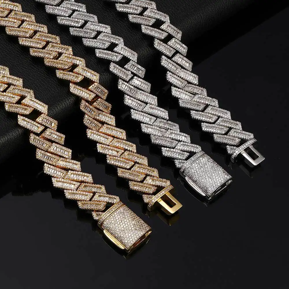 مجوهرات الهيب هوب المويسانتي S925 من الألماس الفضي المطلي بالذهب المويسانيتي 13 سلسلة الارتباط المكعبة