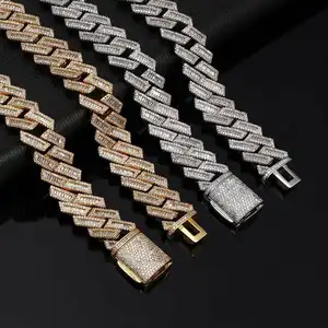 S925 Moissanite Hip Hop Jewelry 13mm 925 Silver Gold Plated Moissanite Diamond Iced Out Cuban Link Chain