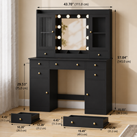 Ensemble de coiffeuse moderne de luxe en bois de bouleau avec miroir éclairé par LED, prise de courant, table de maquillage écologique, tiroirs, banc de rangement