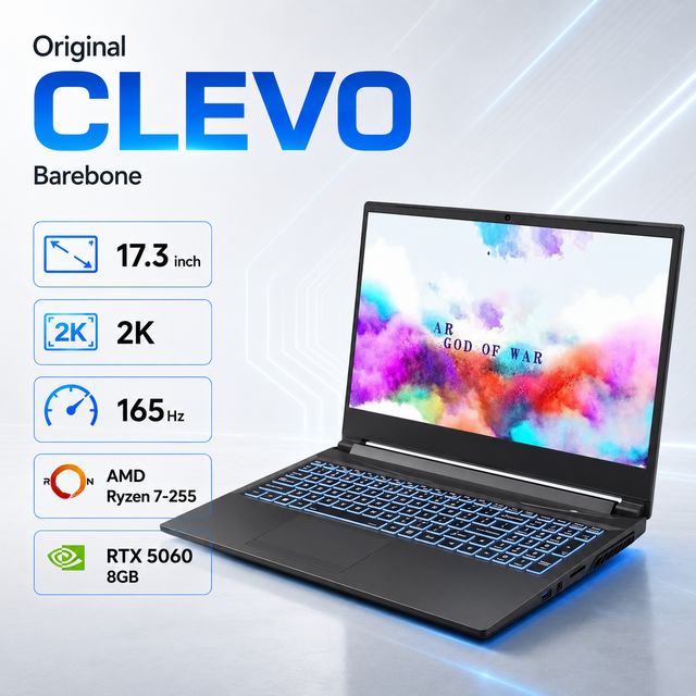 Based on Clevo Wholesale 2K 165HZ 17.3 Inch AMD Ryzen 7-255 RTX5060 8GB GDDR7 WIFI 6 DDR5 Workstation English Gaming Laptop