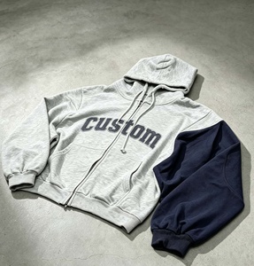 เสื้อฮู้ดดี้โอเวอร์ไซส์ปักโลโก้เชนิลล์ ผ้าเฟรนช์เทอร์รี่หนานุ่ม แต่งผ้าปะต่อสีตัดกัน ซิปหน้า สำหรับผู้ชาย - Product Image 2