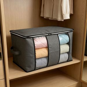 Sac de rangement pour couettes en tissu non tissé épais, grande capacité, organisateur de vêtements domestique, sac de rangement pour couettes avec double fenêtre - Product Image 5