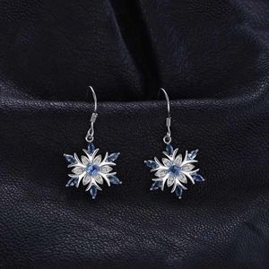 <b>Silver</b> Plated Aqua Blue Rhinestone Snowflake <b>Dangle</b> <b>Earrings</b> Trendy Christmas Jewelry Gift For Women - Product Image 6