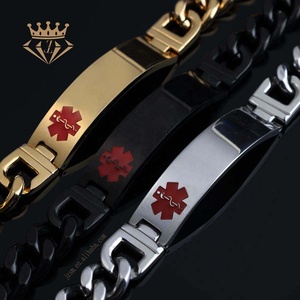 Stainless Steel Gold Silver Black Three Colors Available Hospital Logo Cuban Chain Jewelry Hospital Cure Blank Carved Bracelet