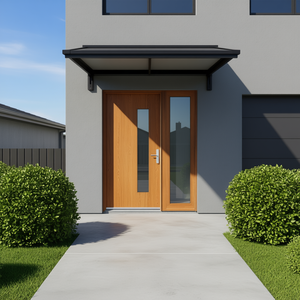 Toldo de Puerta de Policarbonato Negro y Aluminio, 60.0 x 35.4 Pulgadas, Impermeable, para Exteriores, Gazebo, Pérgola, Diseño Minimalista - Product Image 2